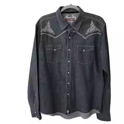 Wrangler Rock 47 Shirt Mens Large Pearl Snap Western Chambray Long Sleeve • $21.88