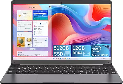 SGIN Laptop 15.6 Inch 12GB RAM LPDDR4 512GB SSD PC Computer With Intel Celeron • £342.39