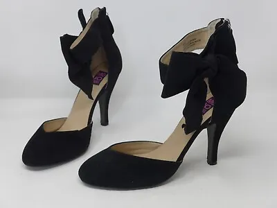 Mojo Moxy Black Velvet Fetish Stiletto Heels W Bow Women's US Size 11 • $35