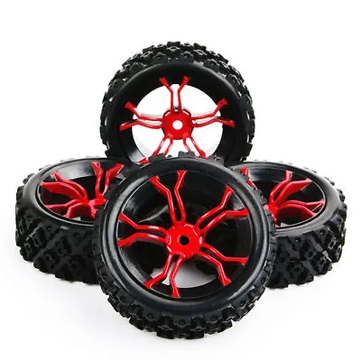 4Pcs 1/10 Off Road RC Rally Tires&Red Wheel Rims 12mm Hex Car HSP HPI Racing • $15.03