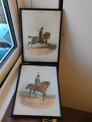 Pair Horses Army Military - Antique Vintage Framed Prints X 2 18th 20th Hussars • £53