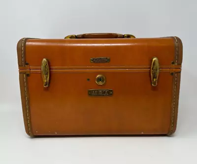 Samsonite Vintage 1950s Luggage Travel Train Case Brown Leather 4612 Mirror • $50.88