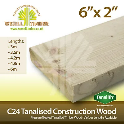 C24 Pressure Treated Structural Graded Timber 6x2 150x47 Various Sizes 3m - 6m • £21.31