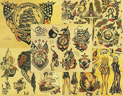 Sailor Jerry Traditional Vintage Style Tattoo Flash 5 Sheets 11x14  Old School F • $21.99