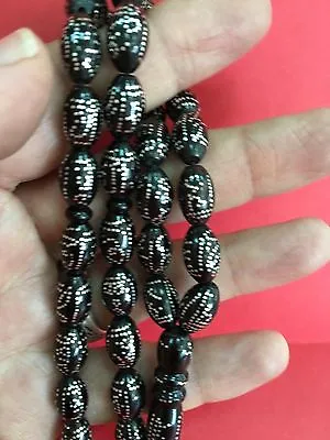 Old Black Coral -Silver In Lay 33 Worry Beads Islamic Masbaha -Allah Names • $199