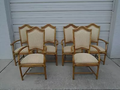 Tall Set 6 Dining Chairs Bamboo Hollywood Regency SIX Rattan Boho Cottage Farm • $399