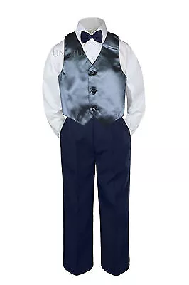 $33.99 • Buy 23 Color Vest Navy Bow Tie Pants Boy Baby Toddler Formal Tuxedo Suit 4pc Sz S-7