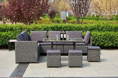Outdoor Rattan Garden Corner Furniture Sofa Table Patio Set 9 Seater  Grey • £699