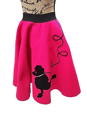 Handmade 50s Style Size S Poodle Skirt Hot Pink & Black Felt USA Made READ DESC • $25