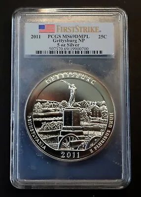2011 Gettysburg ATB 5 Oz. Silver Coin PCGS MS69 DMPL First Strike Proof-like • $295