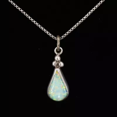 VTG Sterling Silver - NAVAJO Opal Teardrop Pebbled Pendant 17  Necklace - 3g • $2.99