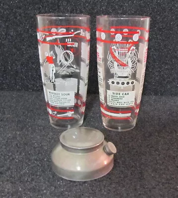 2 Vintage Drink Mixer Bar COCKTAIL SHAKERS With Lid & Recipes On Glass • $24.95