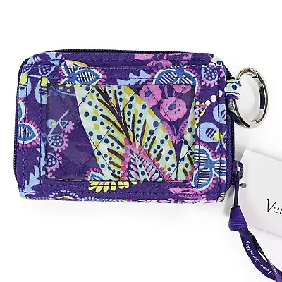 Vera Bradley Petite Zip Around Wallet With ID Window Purple Batik Leaves Pattern • $27.95