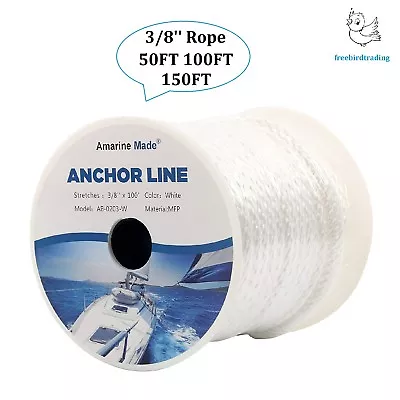 3/8'' 50FT 100FT 150FT White Solid Braided Boat Anchor Rope/Line With Thimble • $16.19