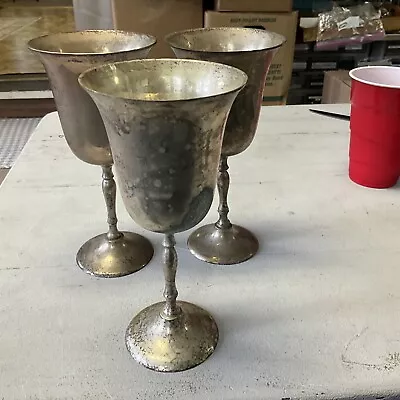 Lot Of (3 )  7.5” Tall EPNS Silver Plate Goblets • $15.99