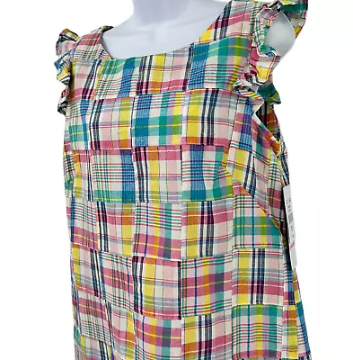 Retro 90s Madras Plaid Womens Dress Sleeveless Ruffle Size 10 • $39.88