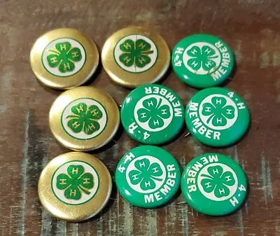 Vintage 4-H Club Green Clover Leaf Design Tin Pinback Buttons 9 Pins 3/4-1  • $18