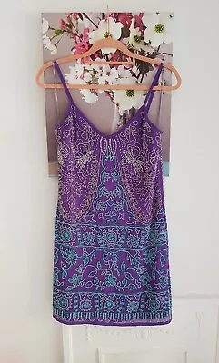 Miss Selfridge Purple & Turquoise Embellished Mini Dress UK Size 6-8 Immaculate • £19.99