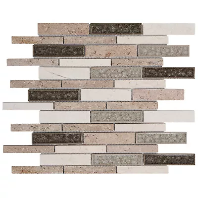 Beige Sand Crema Marfil Sina Pearl Marble Stone Crackle Glass Linear Mosaic Tile • £277.48