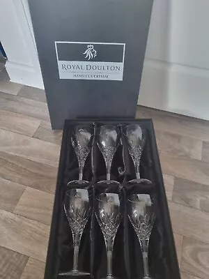 £40 • Buy Set Of 6 ROYAL DOULTON Hand Cut Crystal Win Glasses New With Box