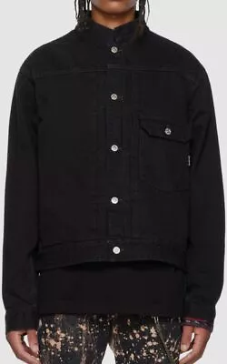 $2300 Mastermind World Men's Black Beaded Button-Up Denim Jacket Size L • $735.98