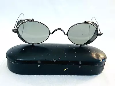 VINTAGE Steampunk Goggle Green Lenses Sunglasses With Side Mesh Shields W/ Case • $9.99