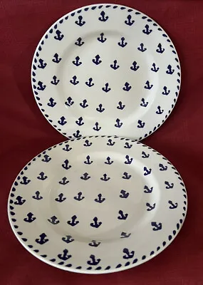2 La Primula Furio Anchors Pattern Ceramic Porcelain Plates Blue/White Italy • $19.95