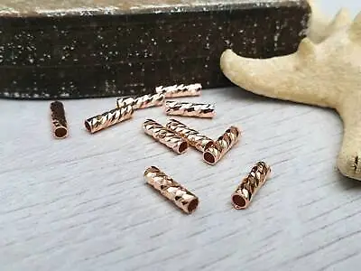 10 X 3mm Rose Gold Plated Patterned Tube Beads | Tubular Spacer Beads | 10 Pcs • £4.90