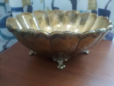  Art Deco Brass Vintage Ornate Footed Brass Oval  Scalloped Bowl • $45.99