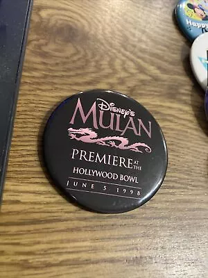 Vintage 3  Disney Pinback Disney's Mulan Premiere Hollywood Bowl 6/5/1998 • $6.99