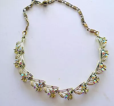 Lisner Aurora Borealis Rhinestone Choker Necklace Silver Tone Vintage 17  • $25