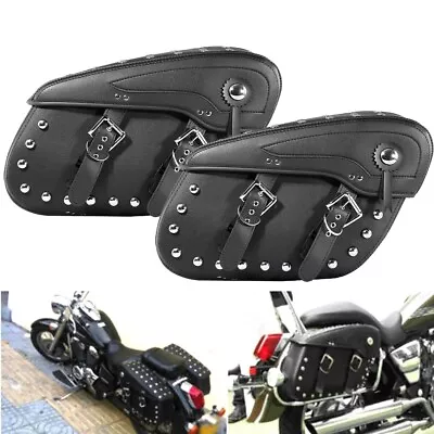 Black Motorcycle Saddlebags Side Saddle Bags For Yamaha V-Star XVS 650 950 1100 • $119.99