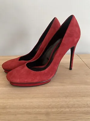 $25 • Buy Zara Platform Suede Red Pumps Heels EUC Size 41 US 10