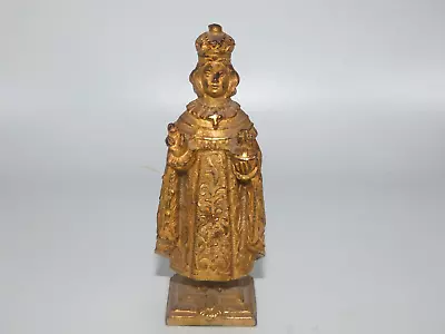 Vintage Infant Jesus Of Prague Gold Cast Metal Statue Made In France 4 1/8  Tall • $28