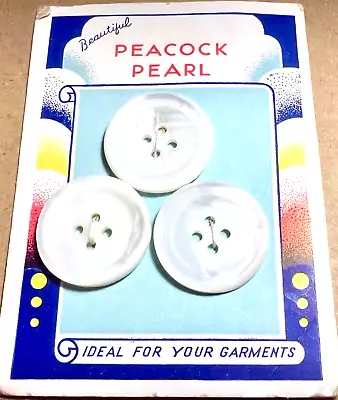 Peacock Pearl Card W 3 Mother Of Pearl MOP Buttons W Rim 7/8” Shimmery • $10.99
