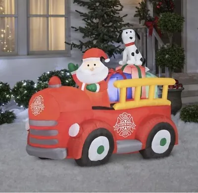 NEW Airblown® Inflatable Santa Driving Vintage Fire Truck Scene • Gemmy Light Up • $88