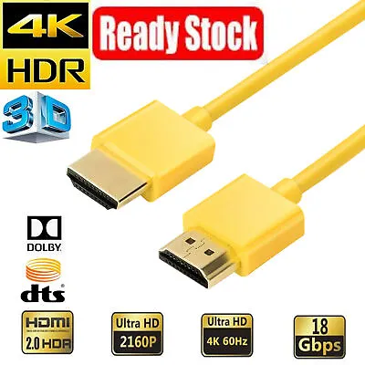 $3.99 • Buy Ultra Slim Short HDMI 2.0 Cable Cord 27cm 4K 60Hz HDR 3D High Speed ARC CEC DTS