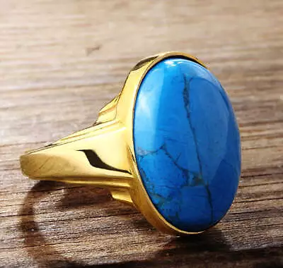 Men's Ring 10k Gold With Natural Blue Turquoise Statement Ring For Men • $399
