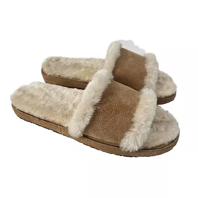 Minnetonka Brown Suede Faux Fur Sandals Slip On Sz 9 • $30