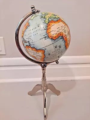 Vintage Styled 19  Tall Metal Base 20 CM World Globe Decor - Excellent Condition • $35.99