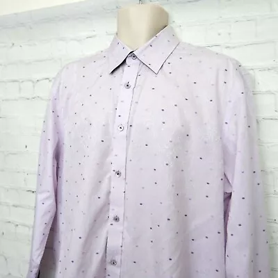 Mens Zagiri Pink Purple Polka Dot Patterned Long Sleeve Flip Cuff Shirt XL • $19.97