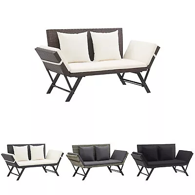 Garden Bench With Cushions Outdoor Seat Patio Lounge Chair Poly Rattan VidaXL • $278.99