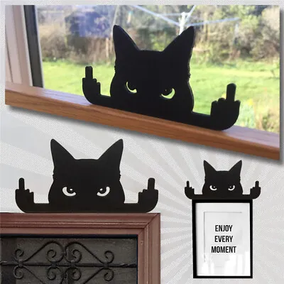 Black Cat Room Window Middle Finger Cat Funny Home Ornament Garden Decoration • $15.89