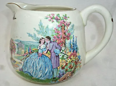 ANTIQUE FALCON WARE JUG - Crinoline Lady Scene - English China  - 10.5cm High • $14.95