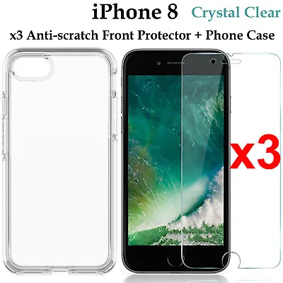 $9.99 • Buy X3 For Apple IPhone 8 Soft Front Screen Protector And Clear Case Cover Back