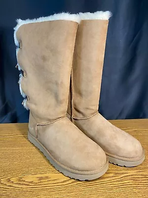 UGG Bailey Bow Tall II Womens Tan Suede Pull On Mid Calf Snow Boots Size 11 • $69.99