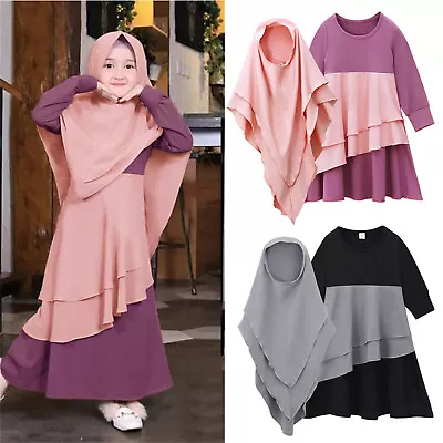 Muslim Baby Girls' Ramadan Abaya With Hijab Full Length Robe Burka Maxi Little • £16.82
