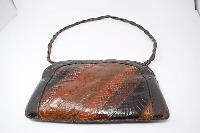 Vintage Made In Spain Snake Skin And Leather Clutch Purse Evening Bag 11x7 • $17.95