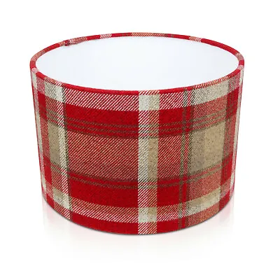 Red Skye Tartan Tweed Highland Country Check Drum Lampshade Table Lamp Ceiling • £17.99