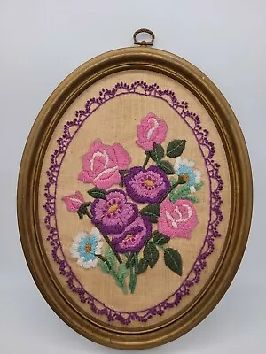 Vintage Wall Art Cottage Core Needlepoint Floral Rose Picture Hanging Tapestry  • $22